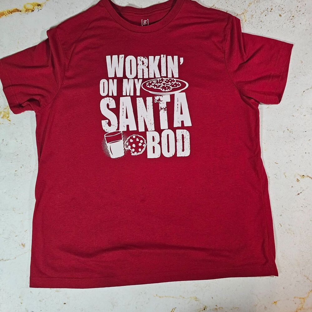 George Workin' On My Santa Bod Christmas Graphic T-Shirt Men's 2XL Red Holiday